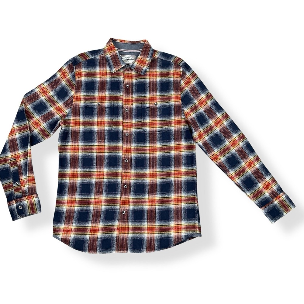 Flag And Anthem Shirt Men Medium Multicolor Flannel Plaid Long Sleeve Button